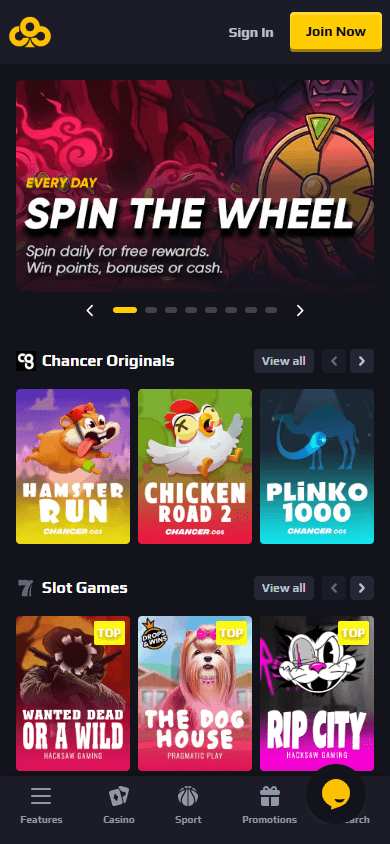 Chancer_Casino_homepage_mobile