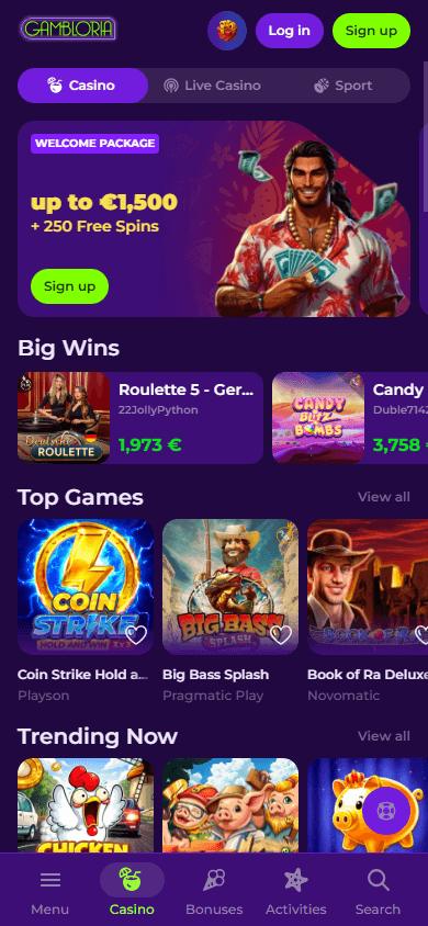 gambloria_casino_homepage_mobile