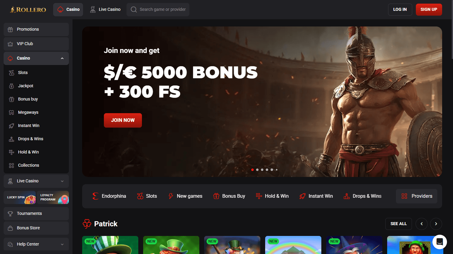 rollero_casino_homepage_desktop