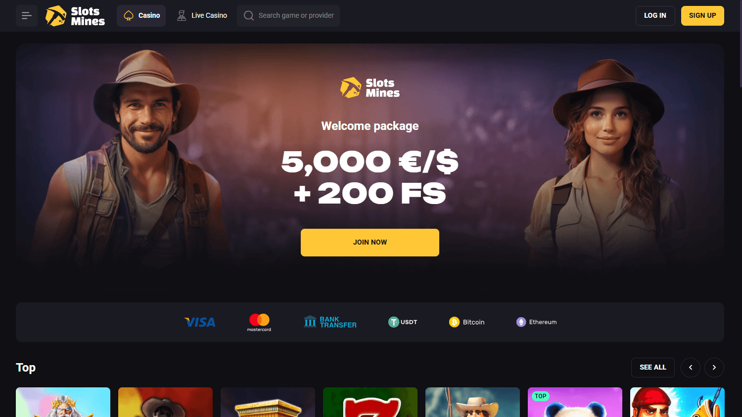 slotsmines_casino_homepage_desktop