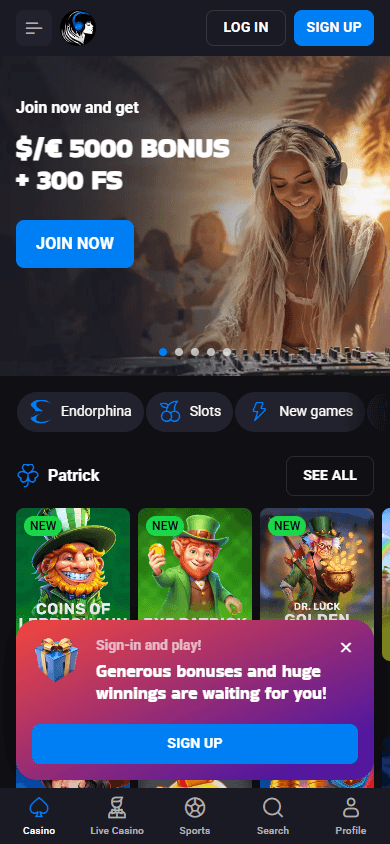 luckyvibe_casino_homepage_mobile