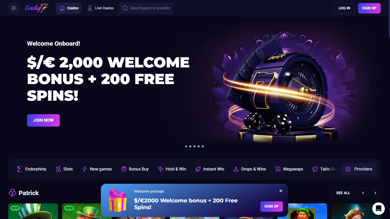 Lucky7even_Casino_homepage_desktop