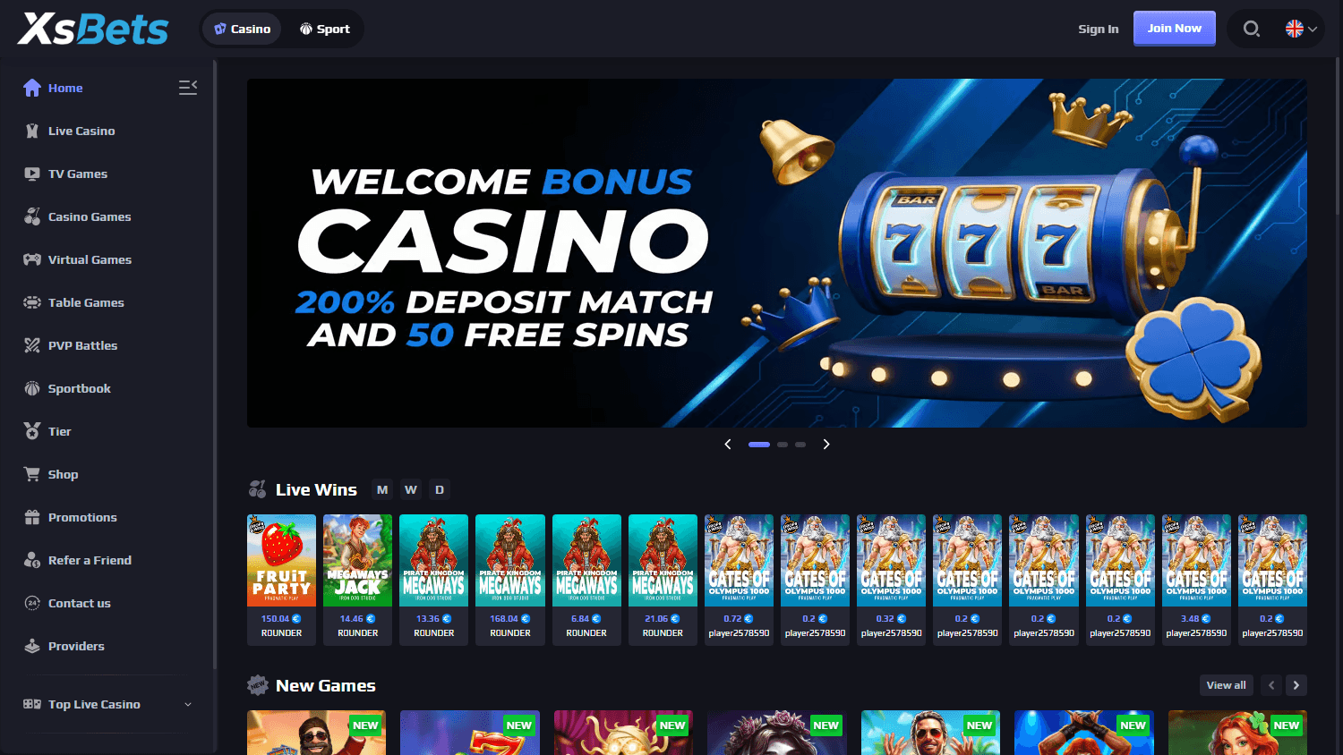 xsbets_casino_homepage_desktop