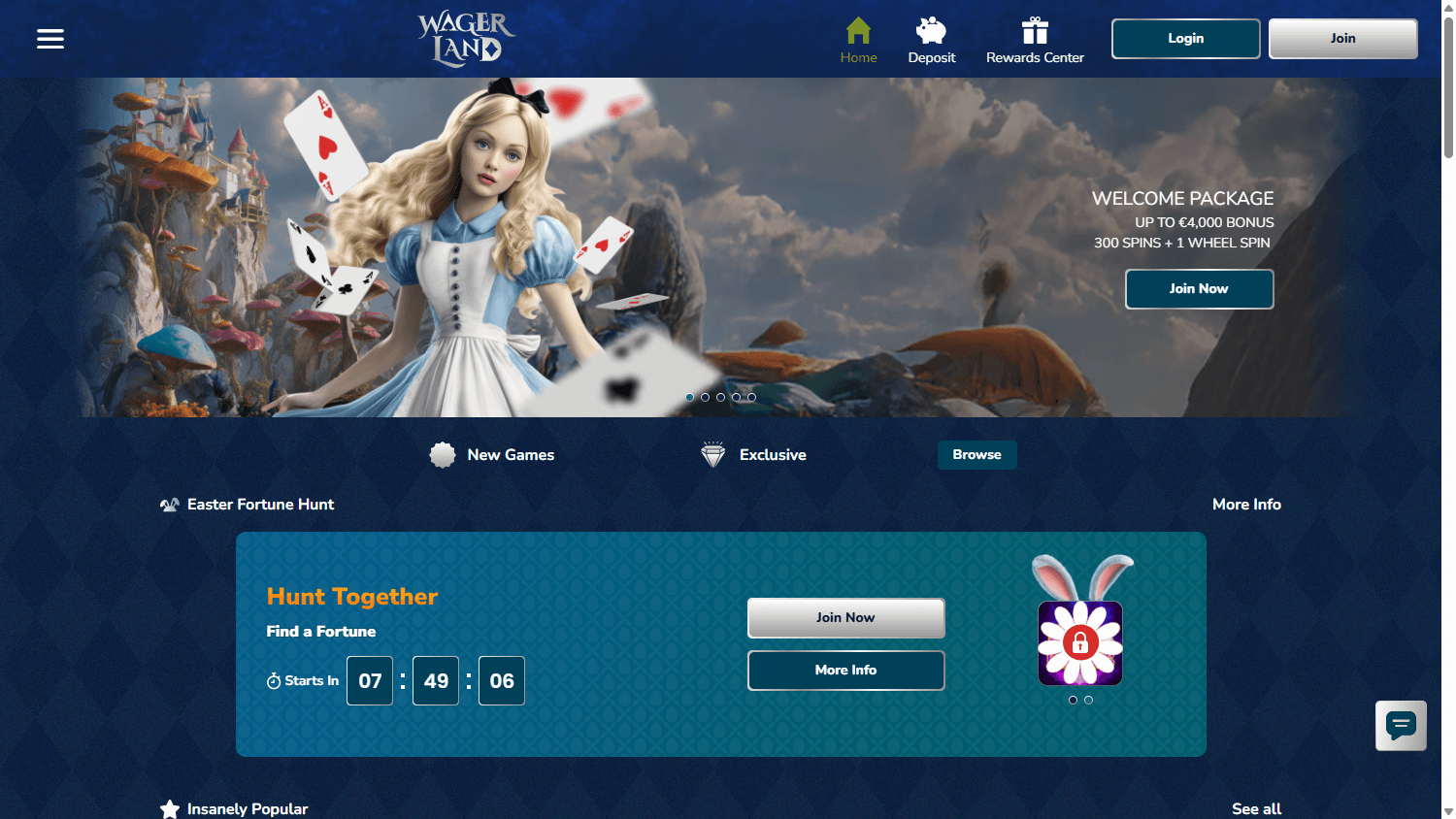 wagerland_casino_homepage_desktop