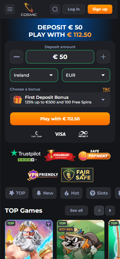 cosmicslot_casino_homepage_mobile