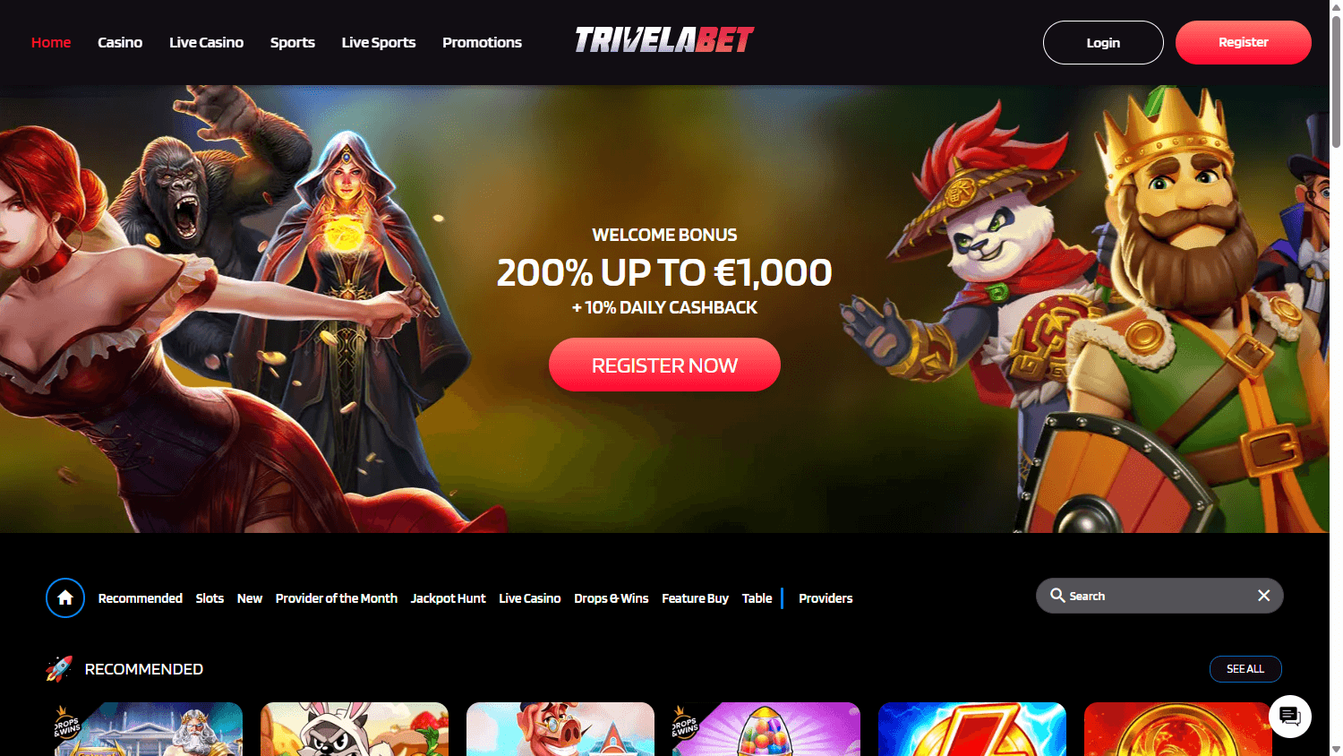 TrivelaBet_Casino_homepage_desktop