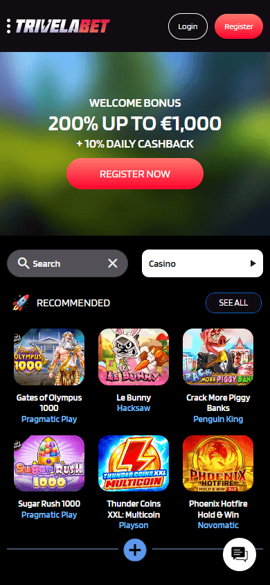 TrivelaBet_Casino_homepage_mobile