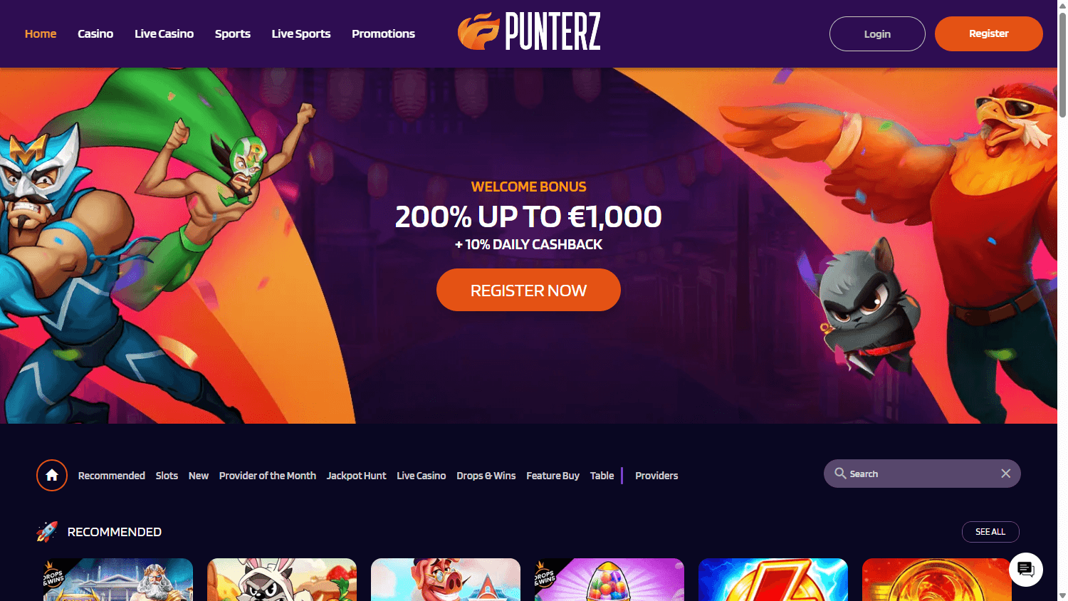 punterz_casino_homepage_desktop