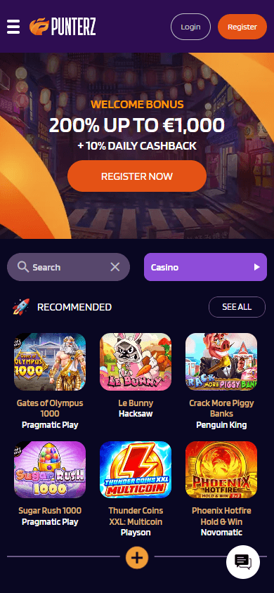 punterz_casino_homepage_mobile