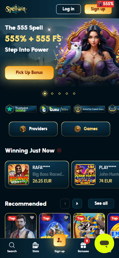 SpellWin_Casino_homepage_mobile