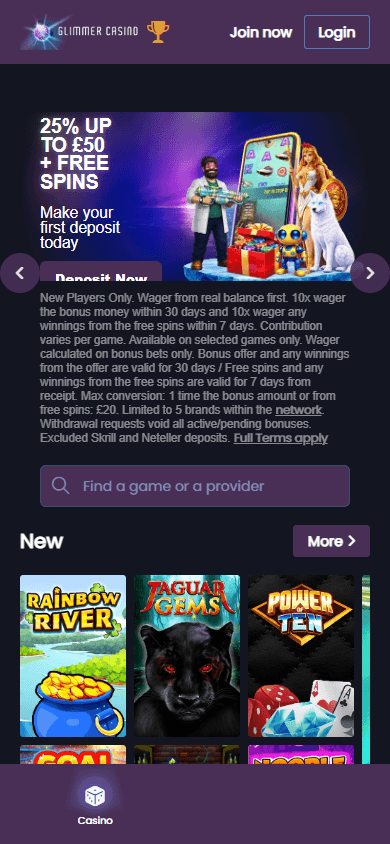 Glimmer_Casino_homepage_mobile