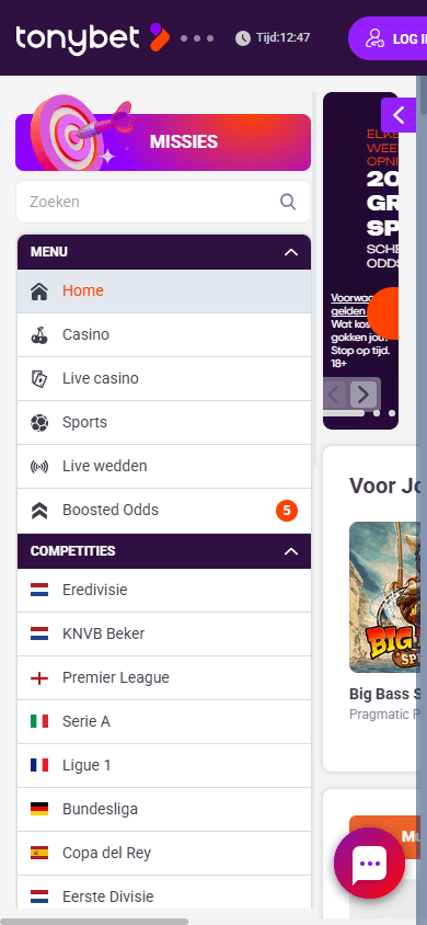 TonyBet_Casino_NL_homepage_mobile
