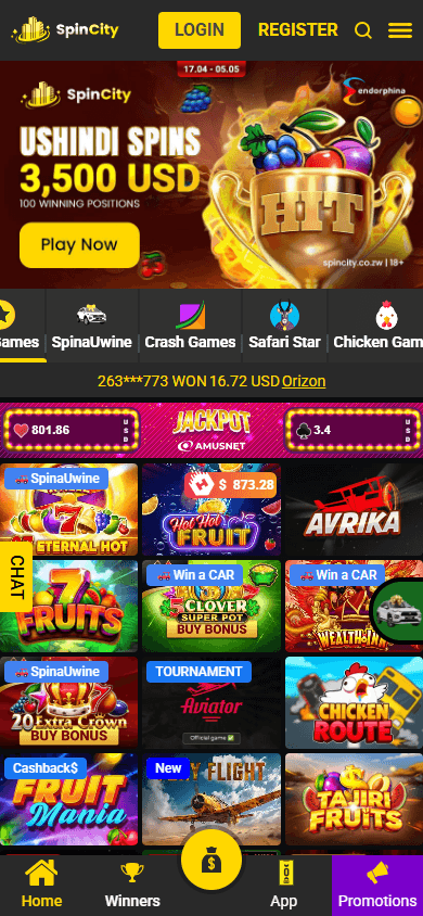 SpinCity_Casino_ZW_homepage_mobile