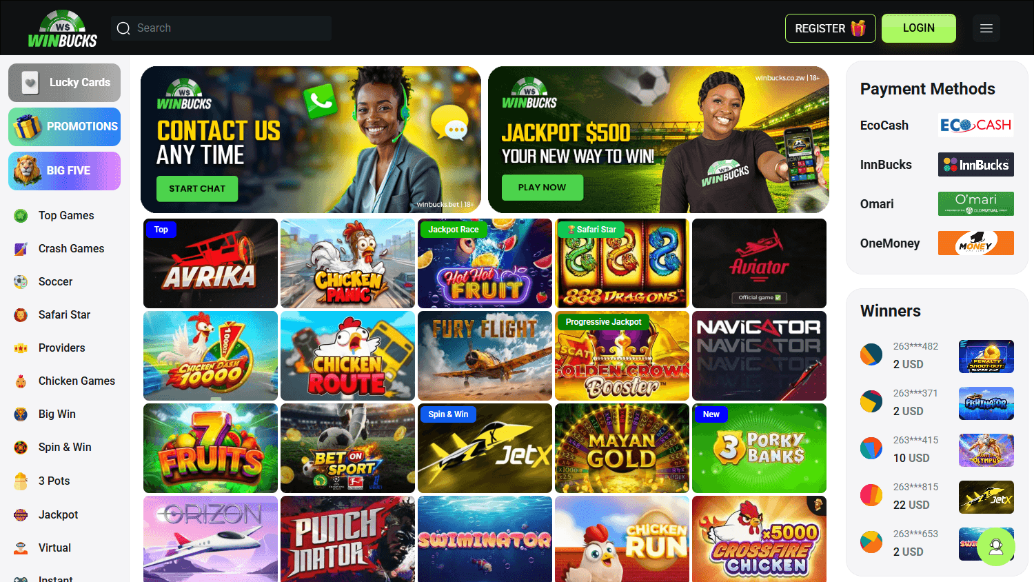 Winbucks_Casino_homepage_desktop