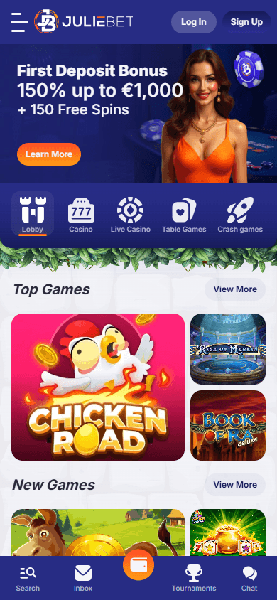 JulieBet_Casino_homepage_mobile