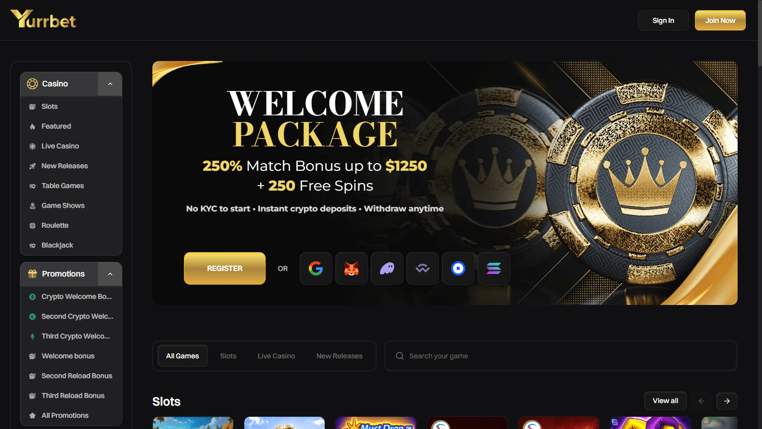 yurrbet_casino_homepage_desktop