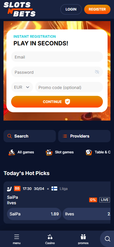 SlotsNBets_Casino_homepage_mobile