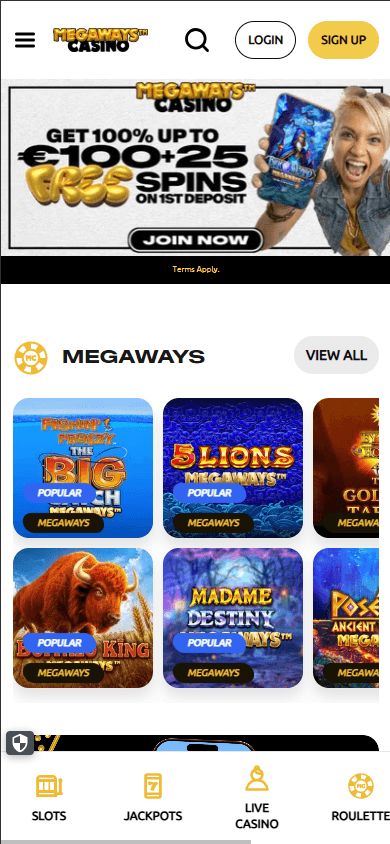 Megaways_Casino_homepage_mobile