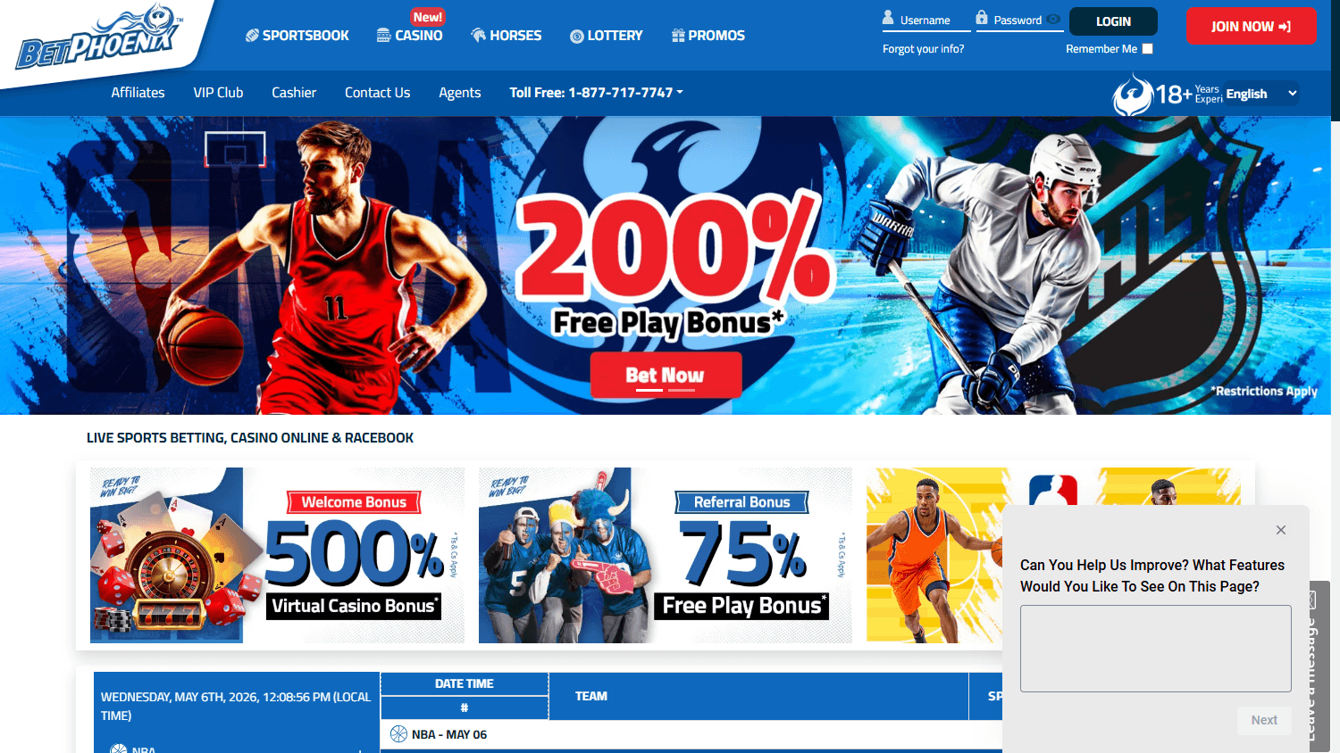 betphoenix_casino_homepage_desktop