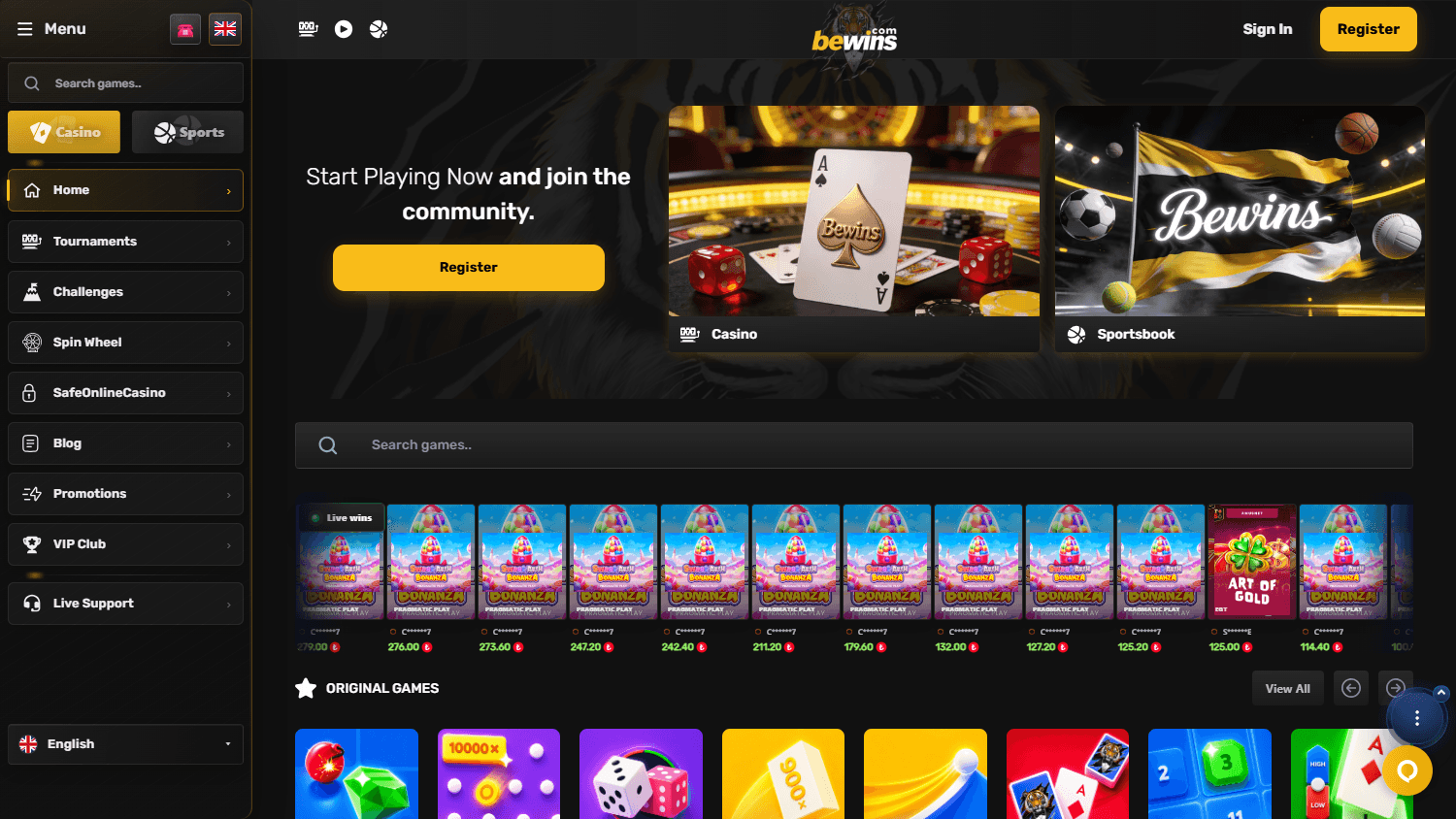 bewins_casino_homepage_desktop