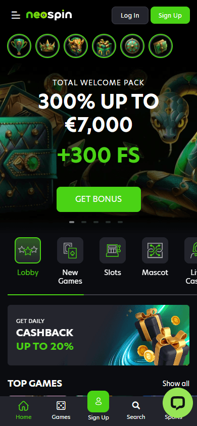 neospin_casino_homepage_mobile