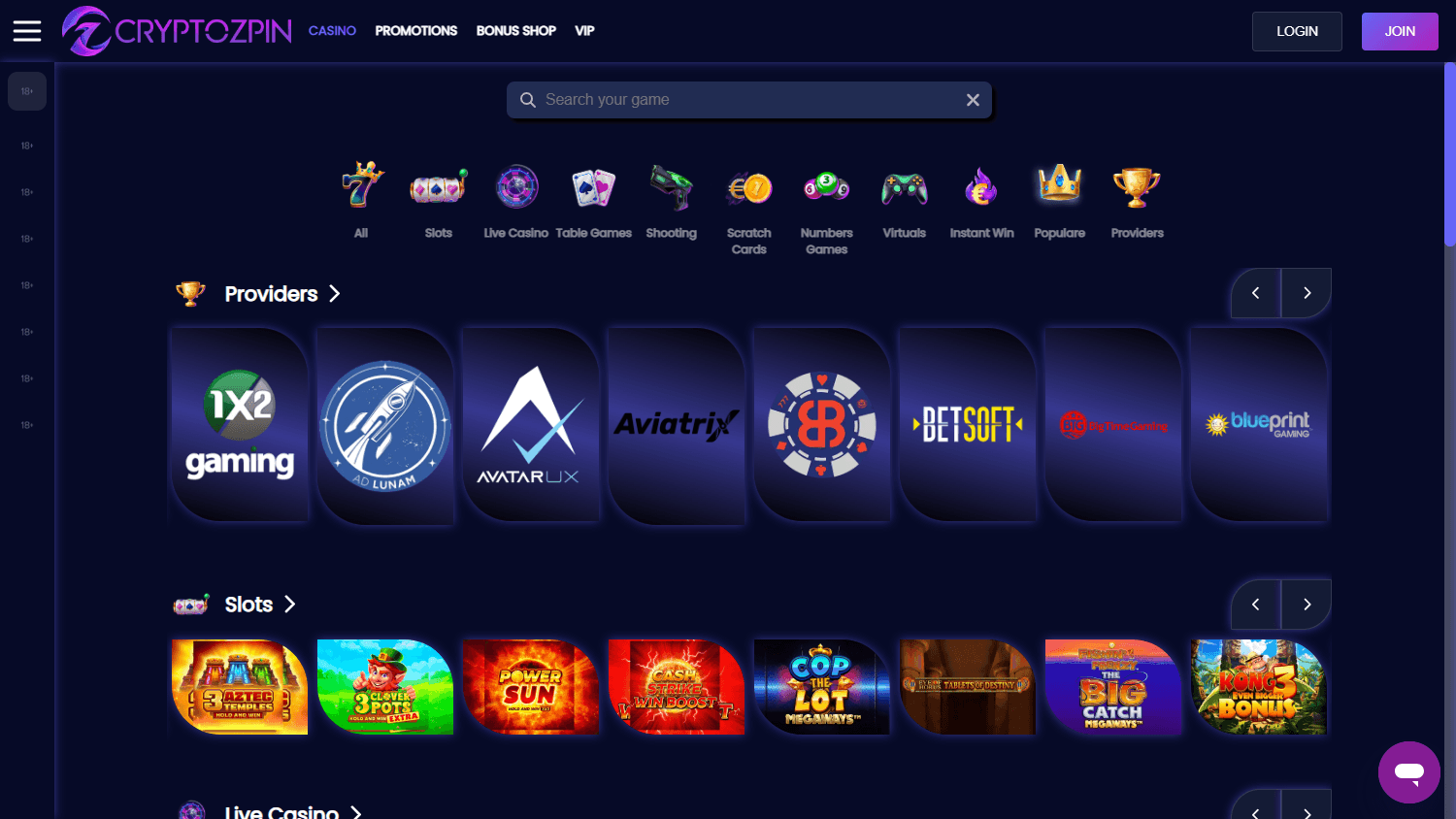 CryptoZpin_Casino_homepage_desktop