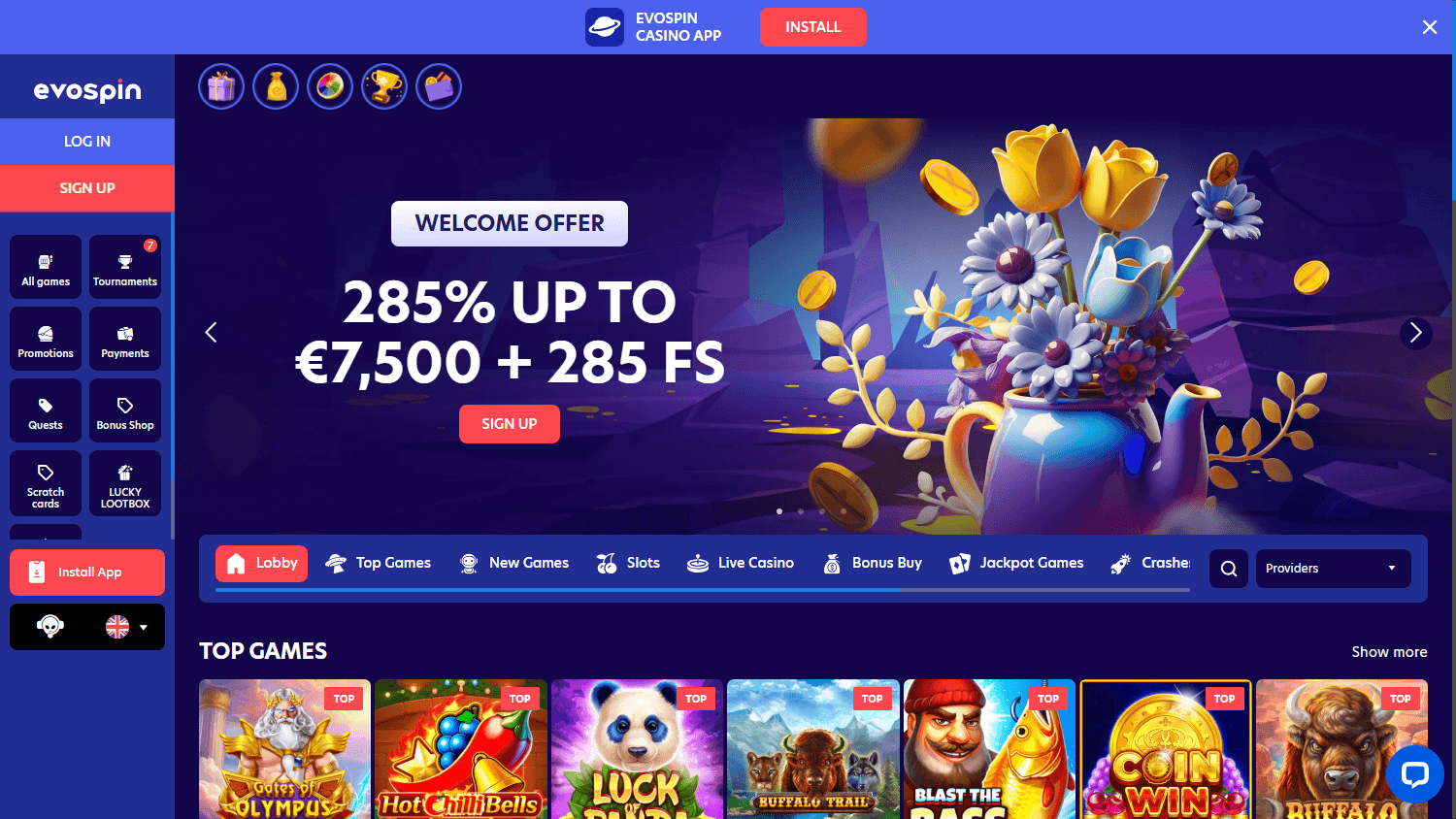 evospin_casino_homepage_desktop