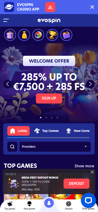 evospin_casino_homepage_mobile