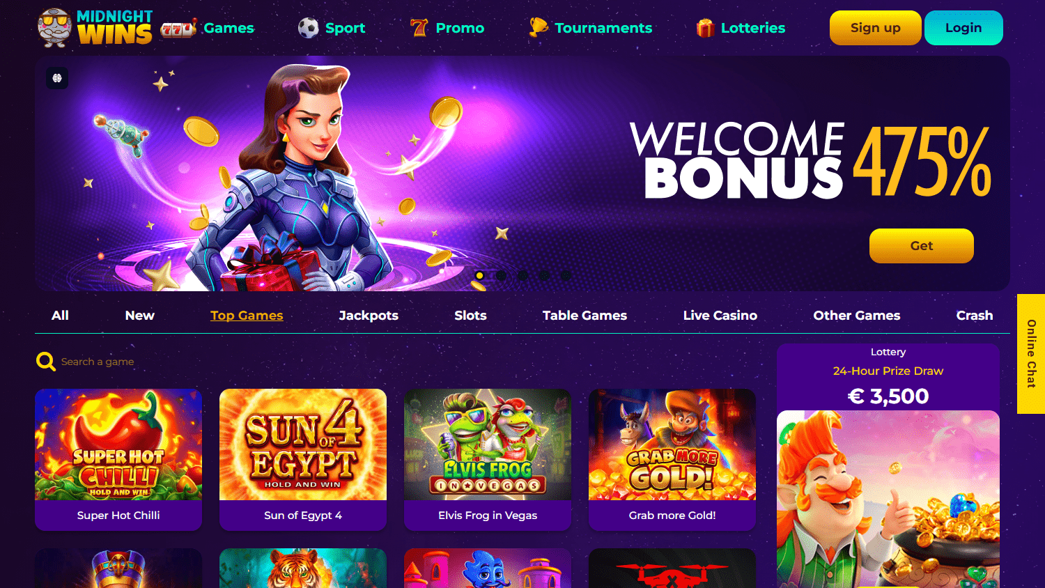 MidnightWins_Casino_homepage_desktop