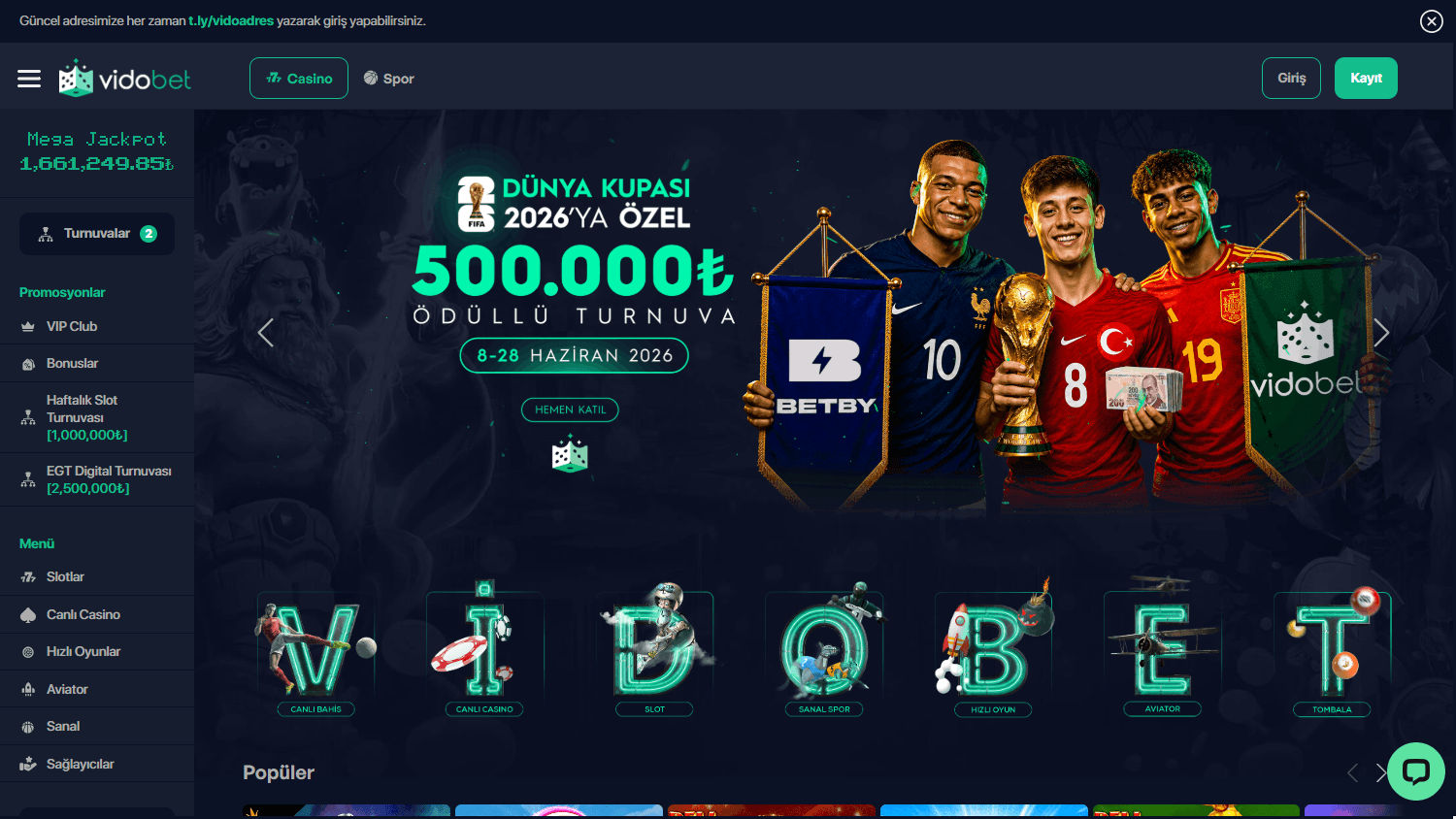 vidobet_casino_homepage_desktop