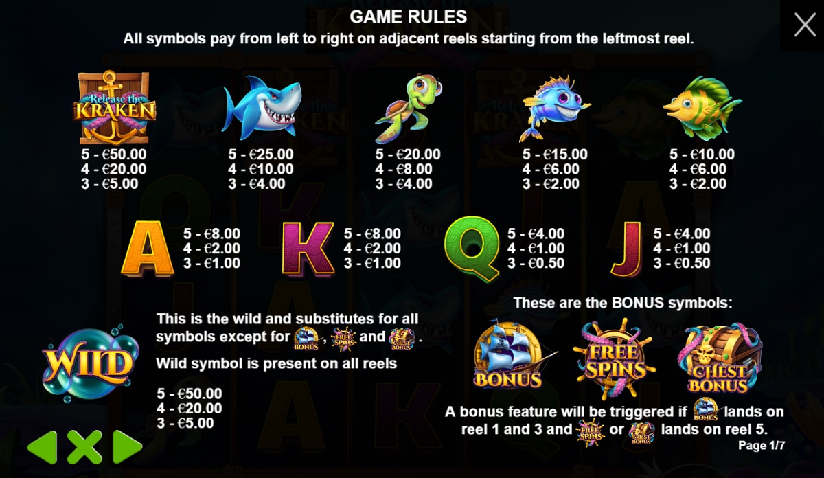Release the Kraken slot full paytable