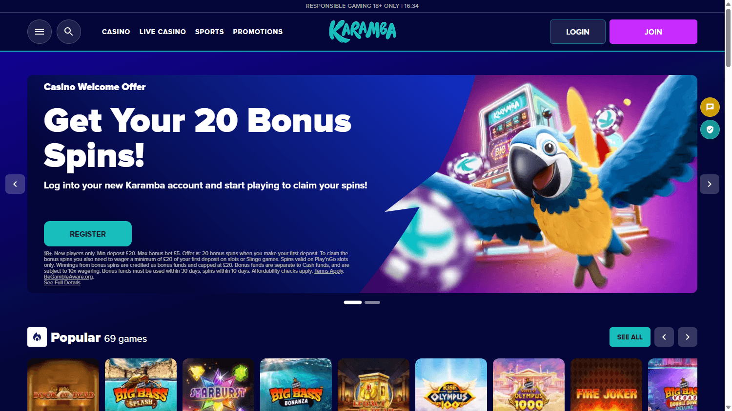 karamba_casino_homepage_desktop