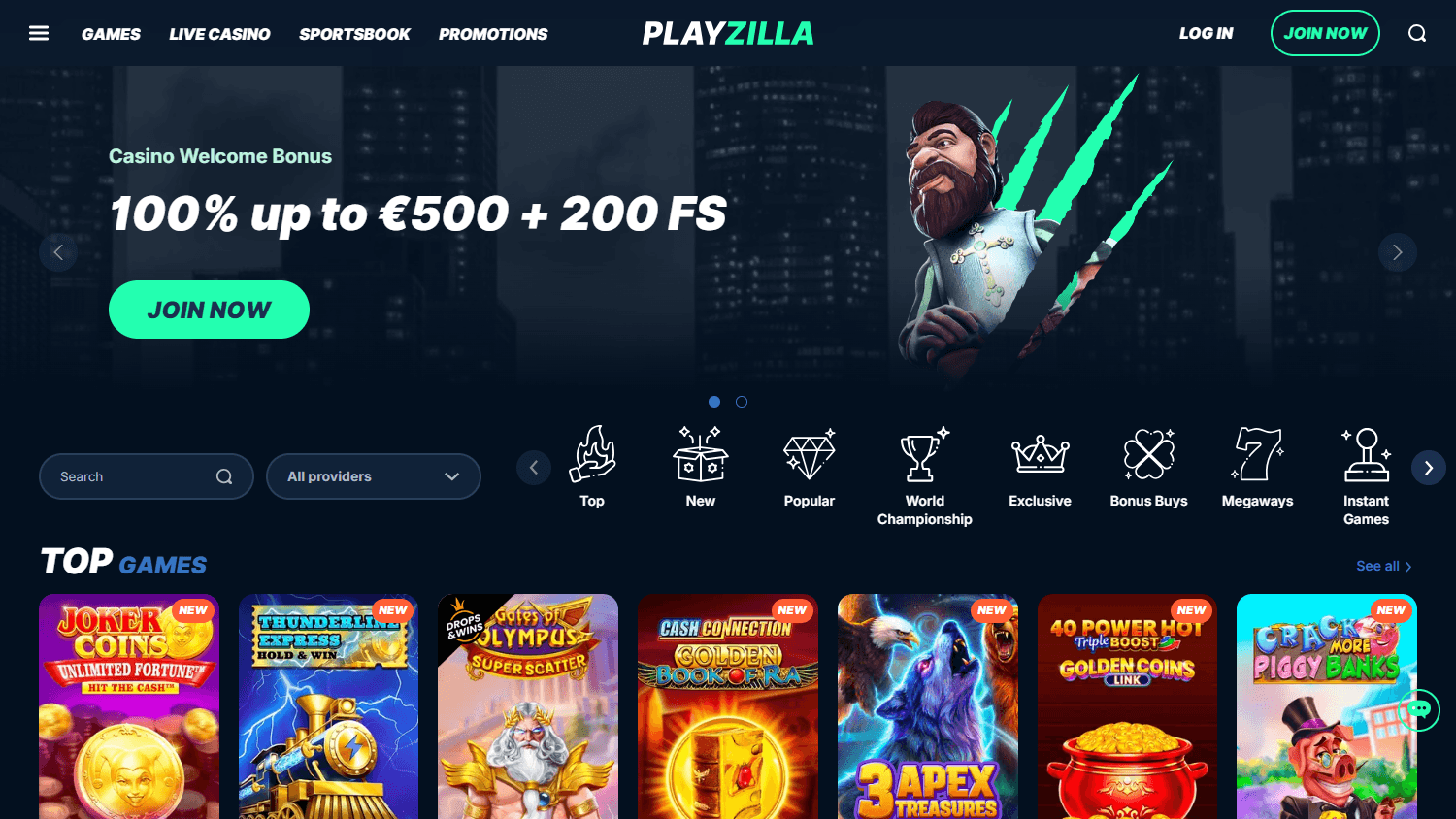 playzilla_casino_homepage_desktop