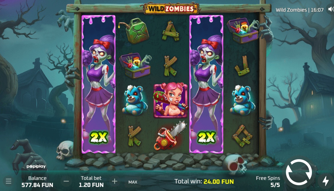 Zombie cheerleader provides double multiplier during free spins