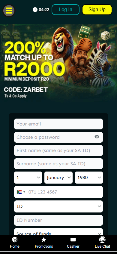 ZARbet_Casino_homepage_mobile