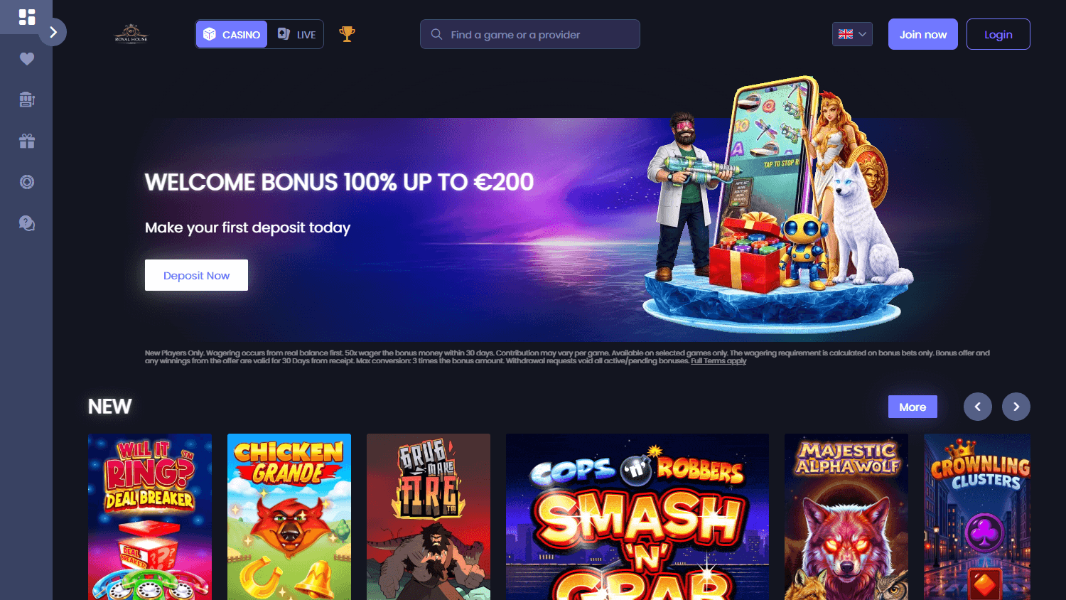 Royal_House_Casino_homepage_desktop