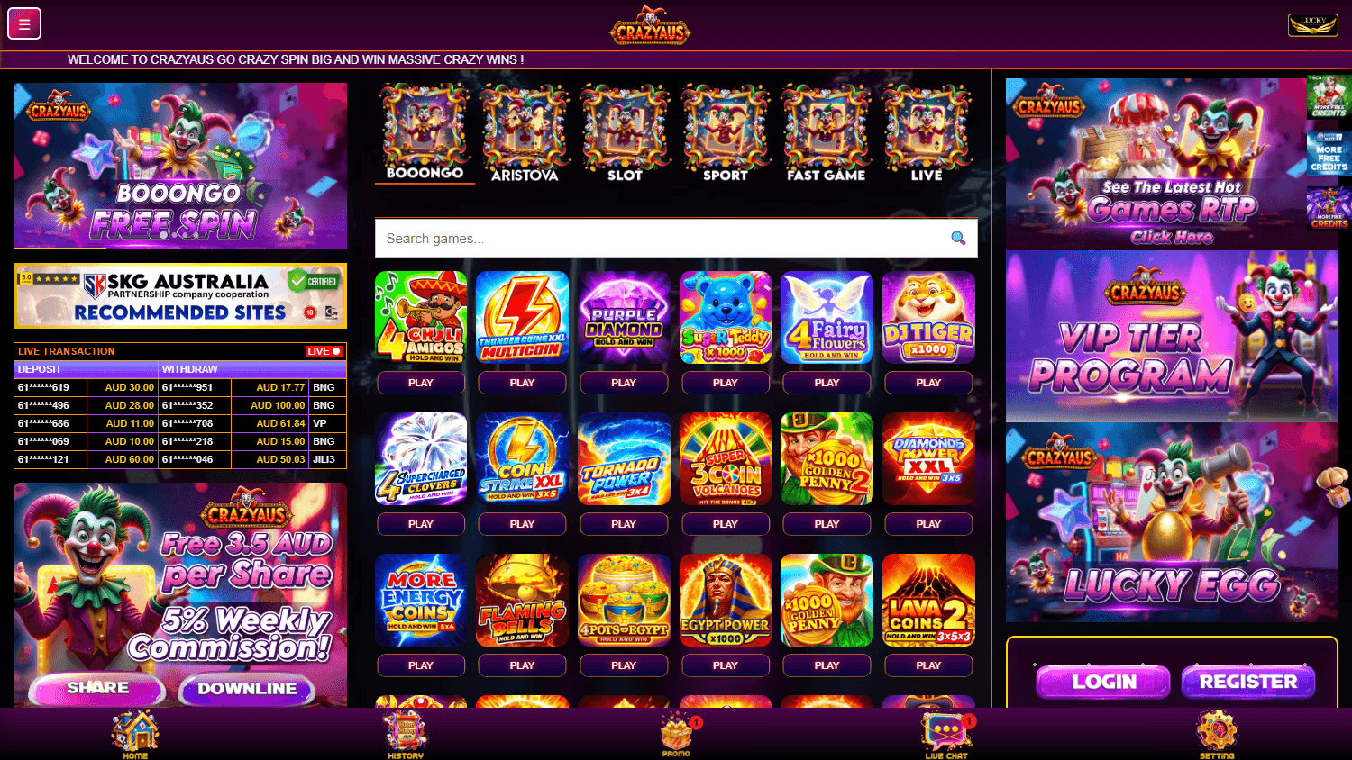 CRAZYAUS_Casino_homepage_desktop