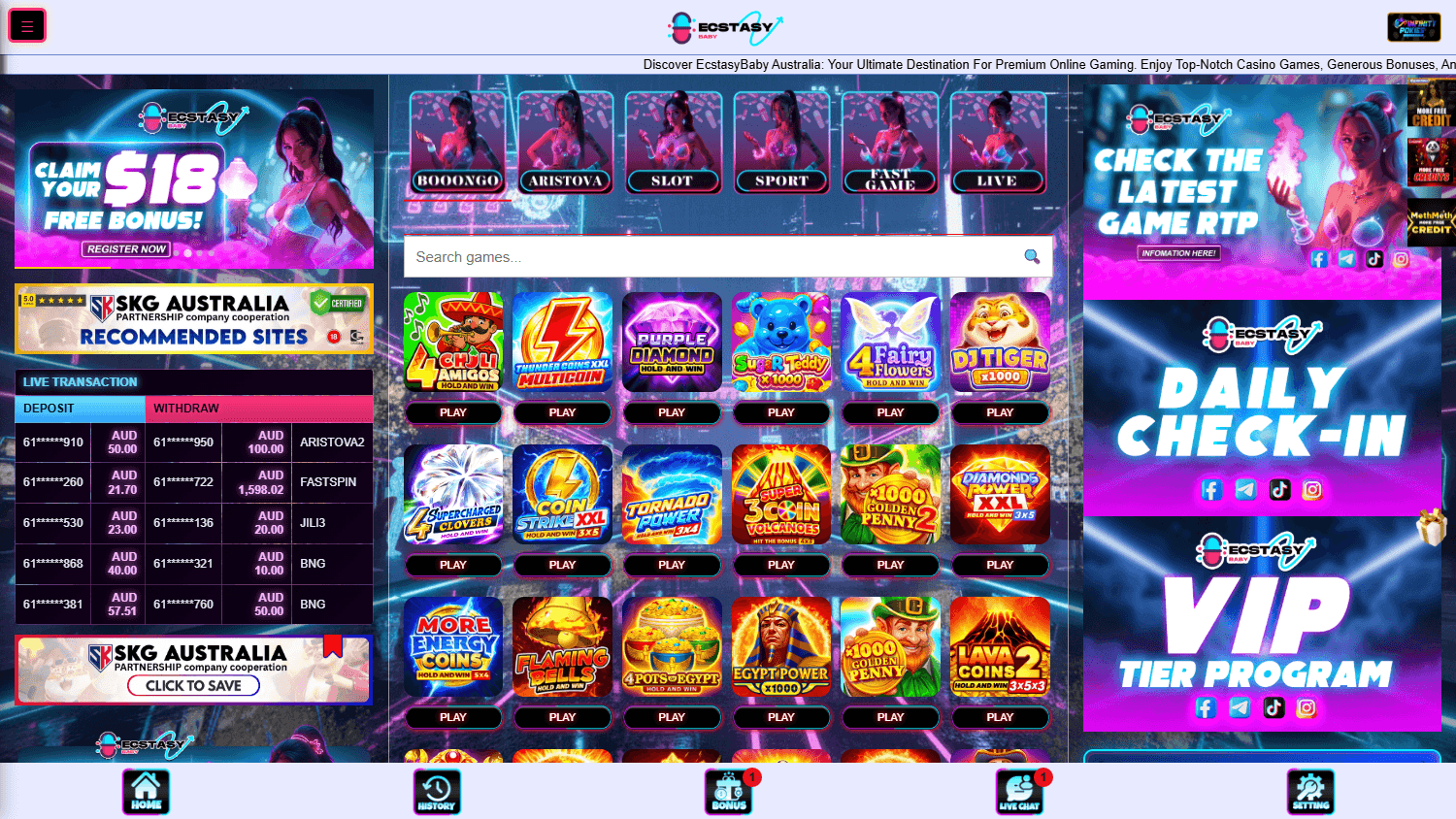 Ecstasy_Baby_Casino_homepage_desktop