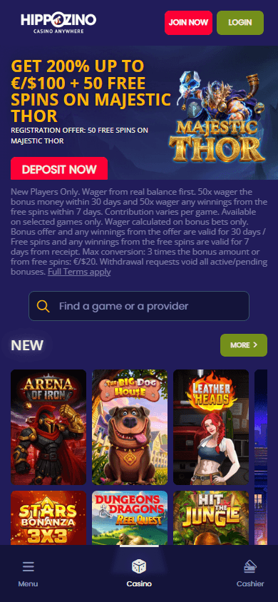 Hippozino_Casino_homepage_mobile