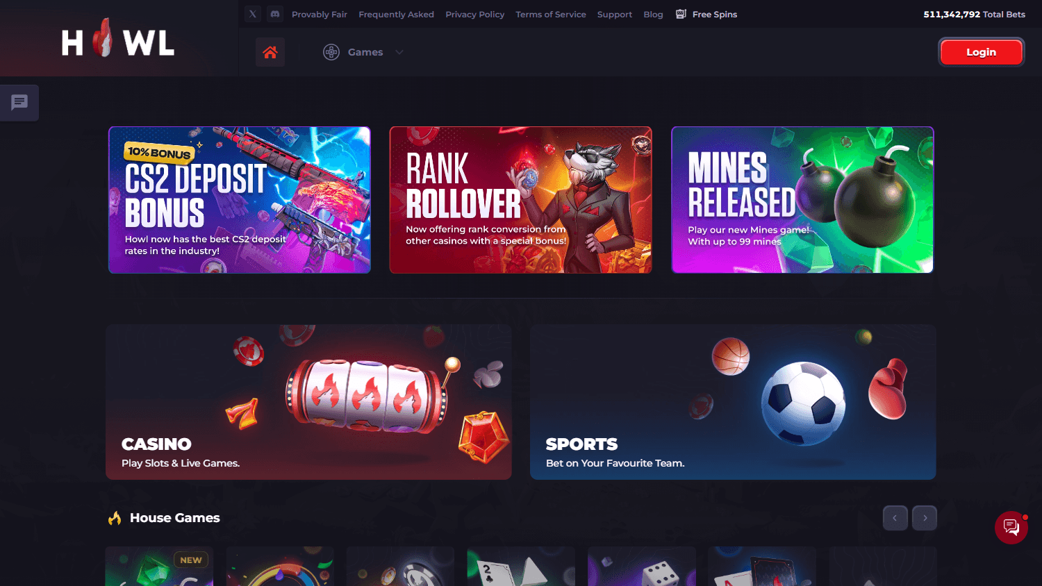 Howl_Casino_homepage_desktop