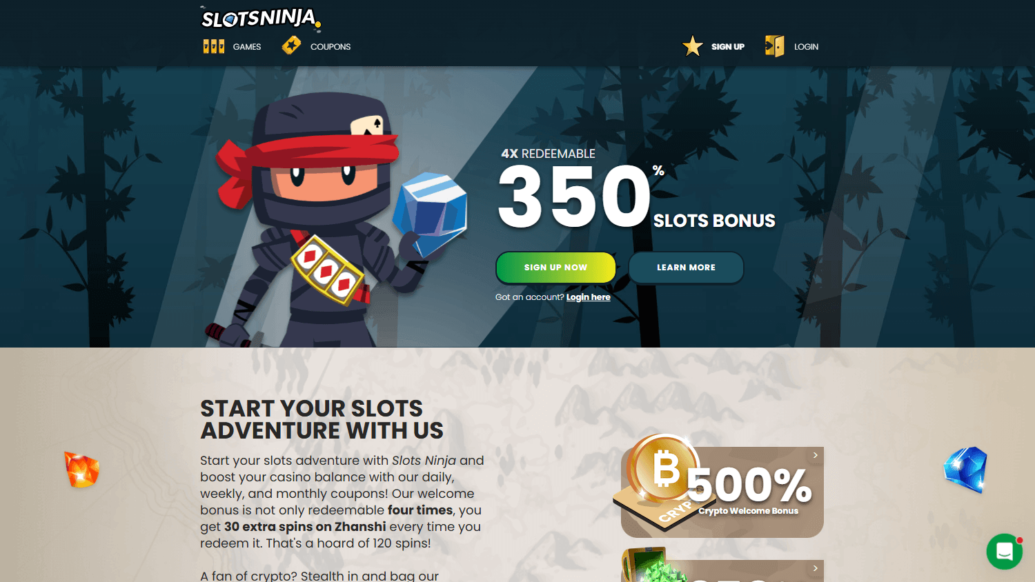Slots_Ninja_Casino_homepage_desktop