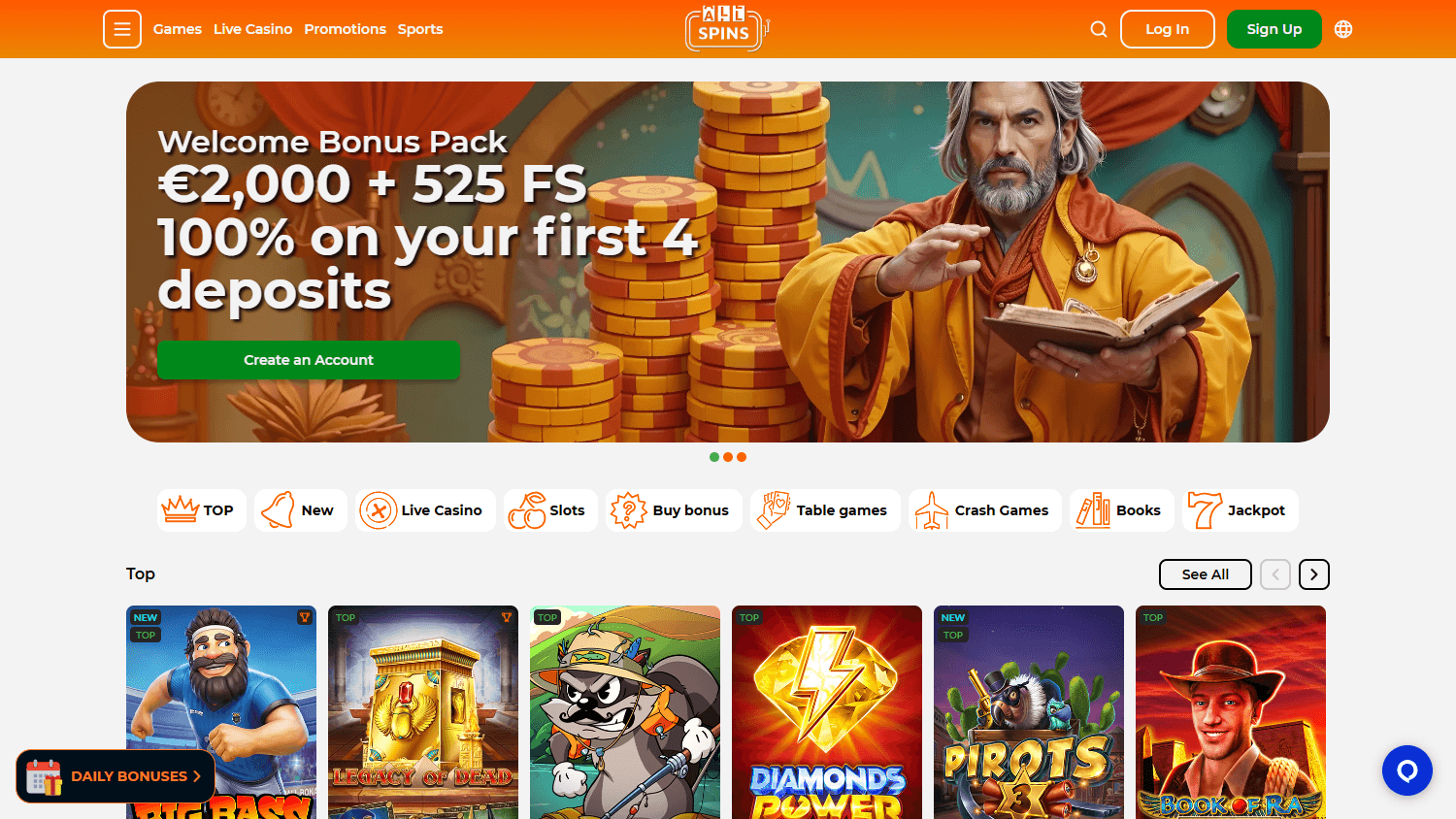 AllSpins_Casino_homepage_desktop