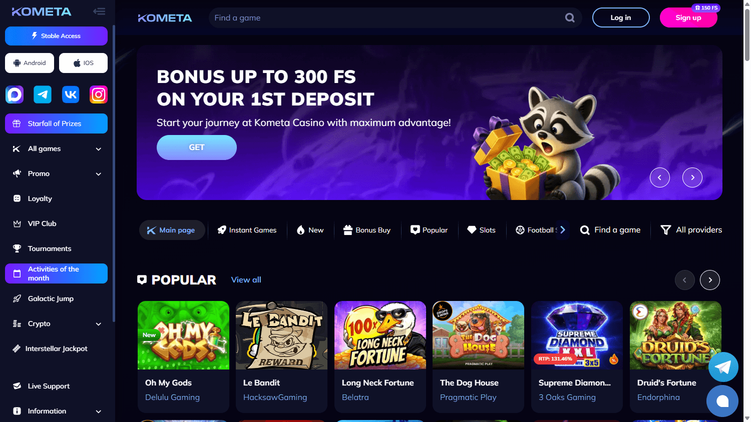 kometa_casino_homepage_desktop