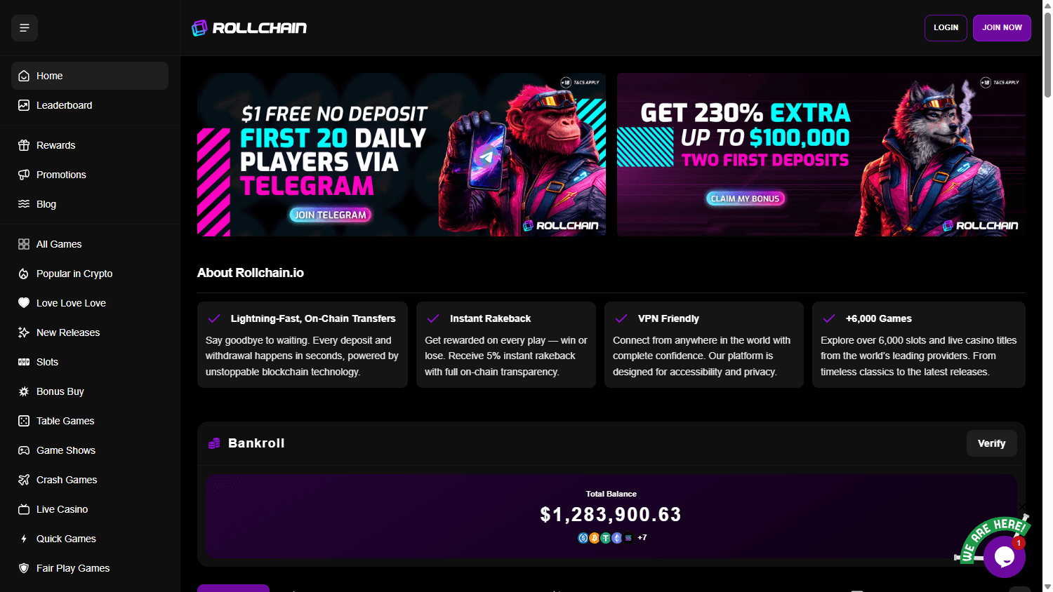 rollchain_casino_homepage_desktop