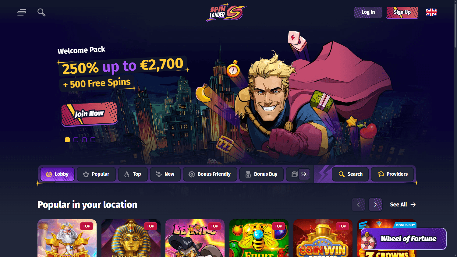 spinlander_casino_homepage_desktop