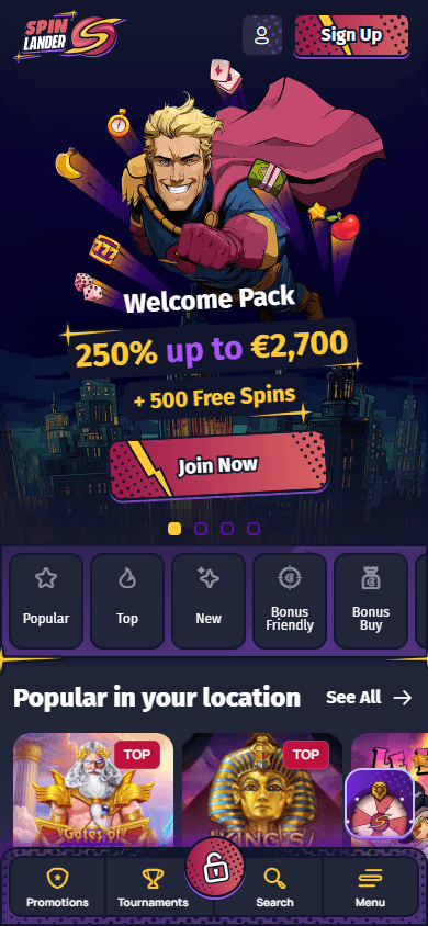 spinlander_casino_homepage_mobile