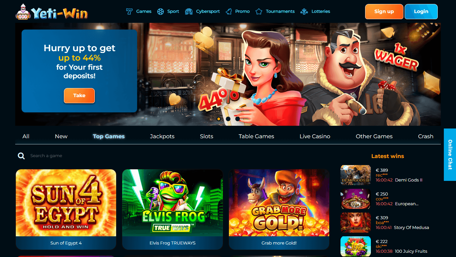 Yeti_Win_Casino_homepage_desktop