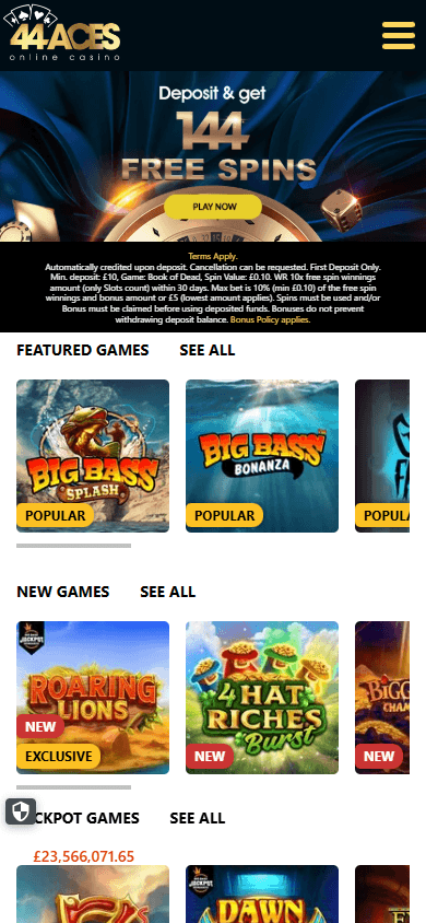44Aces_Casino_UK_homepage_mobile