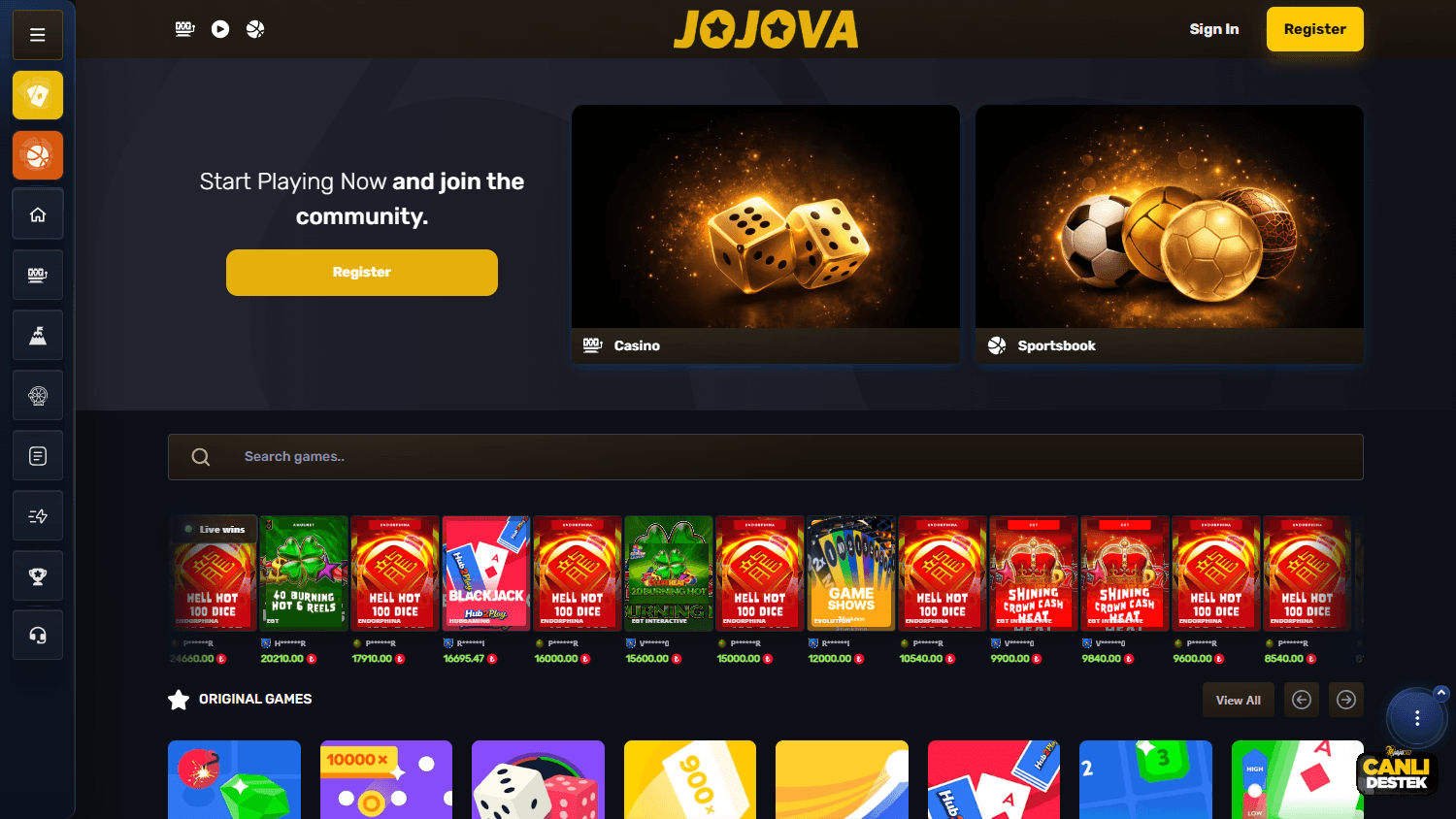 Jojova_Casino_homepage_desktop