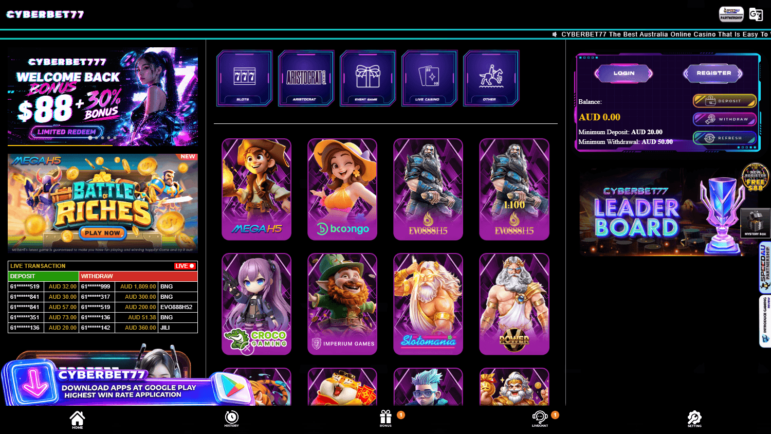 Cyberbet77_Casino_homepage_desktop